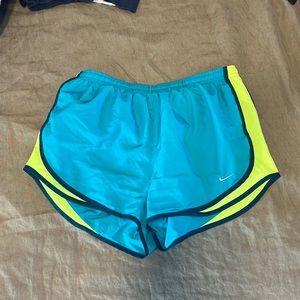 Nike teal and yellow dri fit shorts large